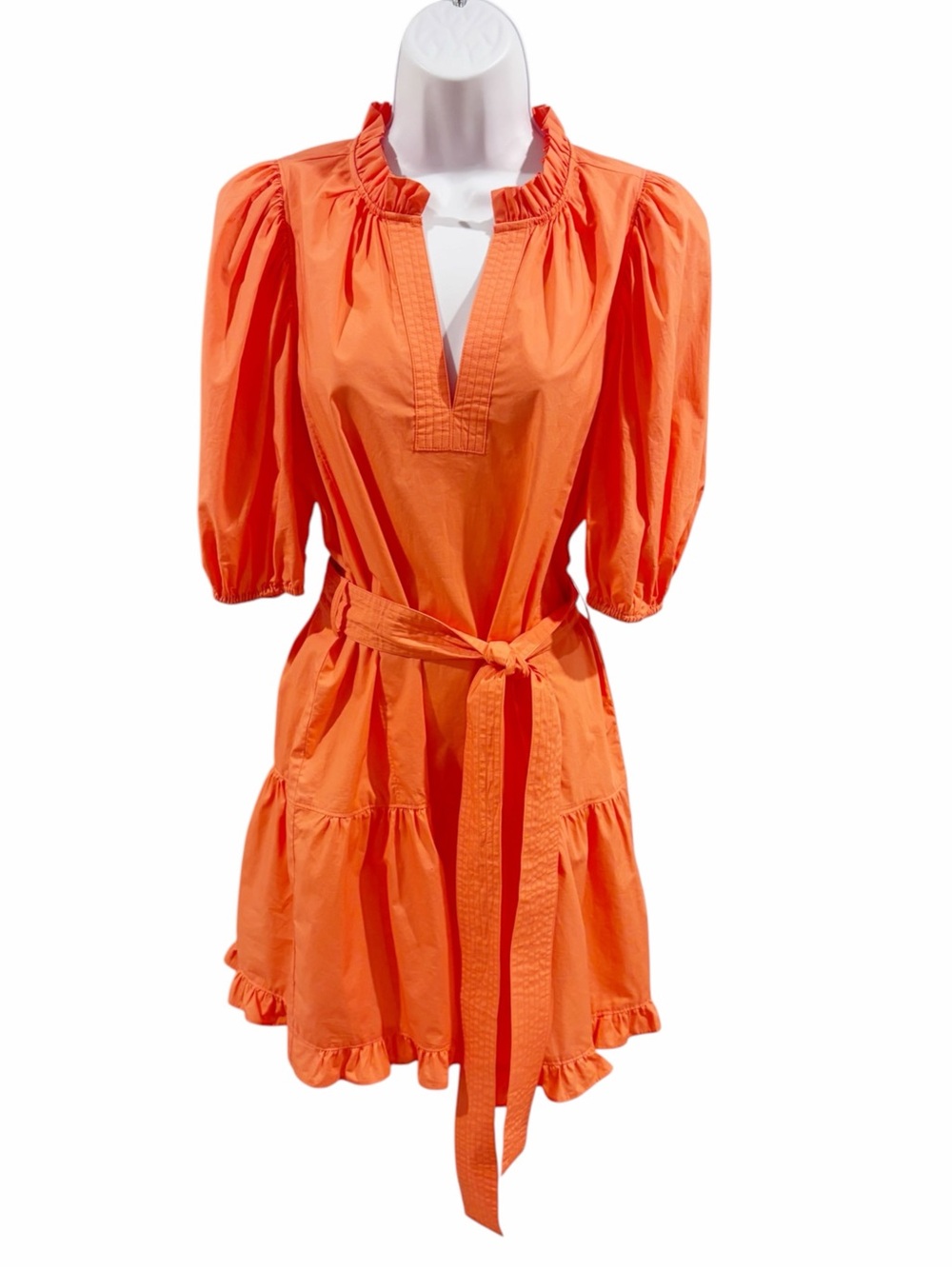 Lucchese Cotton Poplin Tiered Mini Dress Peach size Small